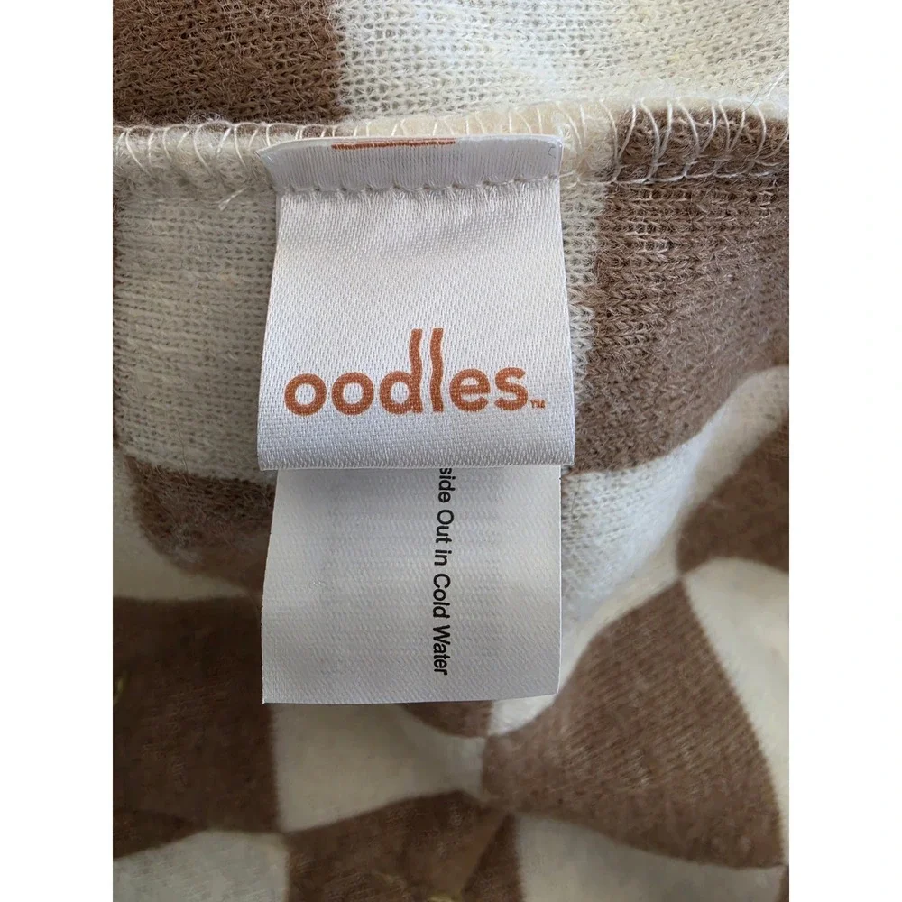 Oodles Sherpa Checkered Dog Hoodie‎ Medium Brown Cream Pet Sweater